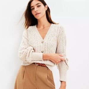 LOFT Speckled Cable Cardigan Sweater